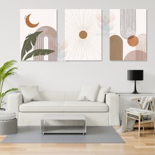 3'lü Set Kanvas Tablo Minimalist Boho Modern Line Art Ay Güneş Duvar Tablosu Bohemian Kanvas Tablo