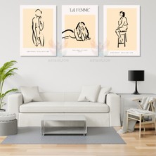 3'lü Set Kanvas Tablo Minimalist Boho Modern Line Art Kadın Figürleri Duvar Tablosu Bohemian Tablo