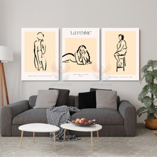 3'lü Set Kanvas Tablo Minimalist Boho Modern Line Art Kadın Figürleri Duvar Tablosu Bohemian Tablo
