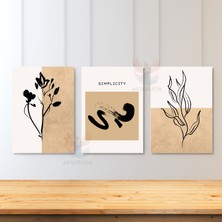 3'lü Set Kanvas Tablo Minimalist Tasarım Oturma Odası Tablosu Soyut Fırça Darbeleri Kanvas Tablo