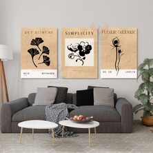 3'lü Set Kanvas Tablo Minimalist Boho Soyut Bitkiler Duvar Tablosu Salon Tablosu Bohemian Tablo
