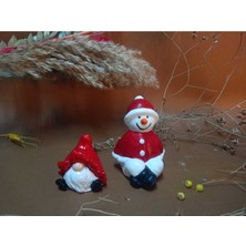 Oturan Model Dekoratif Cüce Gnome ve Kardan Adam Seti