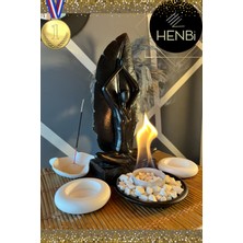 Masa Üstü Şömine + Tütsülük + Mumluk (3d) Buda, Yoga Envanter Patentli Taş Dekorasyon Bioethanol