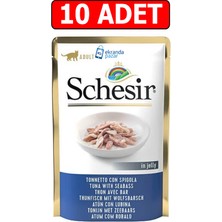Schesir Ton Balıklı ve Levrekli Jelly Pouch Kedi Yaş Maması 85GR 10ADET Kedi Konserve Islak Mama