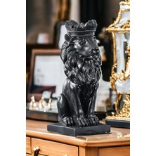 Biblo Dekoratif Heykel Taçlı Aslan Biblosu Siyah Model 34