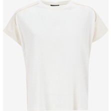 Fabrika Comfort Bisiklet Yaka Taşlı Ekru Kadın T-Shirt FC5SL-TST0116