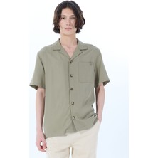 Haki Erkek Apaş Yaka Relaxed Nakışlı %100 Liyosel Gömlek M5SM-GML1052