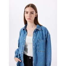 Jeep Relaxed Gömlek Yaka Yıkamalı Indigo Kadın Denim Gömlek J5SL-GML7149