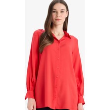 DeFacto Regular Fit Basic Düz Viskon Uzun Kollu Gömlek Tunik D7352AX25SP