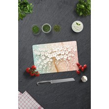 Cam Kesme Tablası - Cam Kesme Tahtası | Beyaz Çiçek - Renkli | 20CM x 30CM