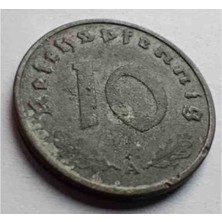 Almanya 1944 Yılı 10 Reichsfenik Ça Çap: 21 mm