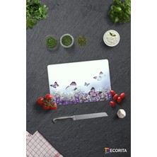 Mor Çiçek ve Kelebekler | Cam Kesme Tahtası - Cam Kesme Tablası | 20CM x 30CM