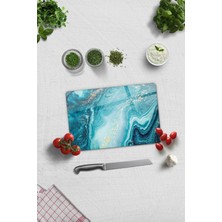 Cam Kesme Tablası - Cam Kesme Tahtası | Gold Detaylı Turkuaz Desen | 20CM x 30CM