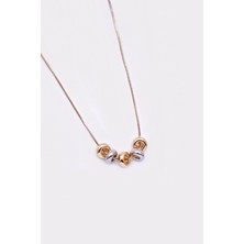 Metal Boncuklu Gold Rose Renk Çelik Kolye