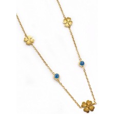 Nazar Boncuklu Altın Renk Yonca Çelik Kolye