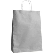Büküm Saplı Kraft Kağıt Karton Hediyelik Çanta Poşet Torba - Gri - 31X41 Cm. - 50 Adet