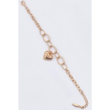 Rose Gold Renk Kalp Madalyonlu Vıp Çelik Bileklik