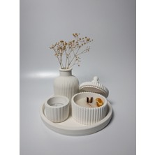 Beyaz Beton Özel Tasarım Kokulu Mum ve Vazo Aksesuar Seti (Her Şey Dahil)