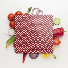 Cam Kesme Tahtası Kare Kırmızı Çizgi Desenli