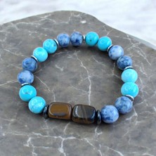 Kaplan Gözü  Bileklik Sodalit Taşı Turkuaz Taşı Bileklik Özel Tasarım Hakiki Doğal Taş Bileklik