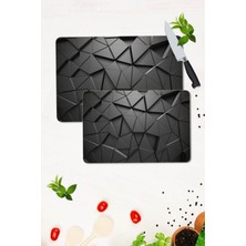 2' Li Takım 30X40 cm ve 20X30 cm Siyah Üçgenler Desenli Cam Kesim Tablası ve Ocak Koruma