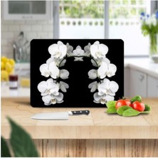 30X40 cm Cam Kesme Tahtası Beyaz Orkide