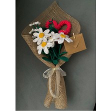 Örgü Çiçek Papatya Mix Kalpli Buket