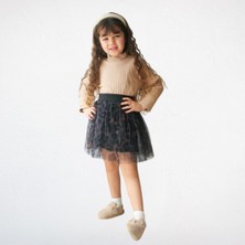 Bej Ribana Bluz ve Leopar Tül Etek Takımı