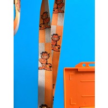 Turuncu Zemin Garfield Temalı Yaka Ipi ve Kartlık
