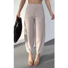 Kadın Bernis Balon Pantolon, Beli Lastikli Şalvar Model Krep Balon Pantolon Basen Gizleyen