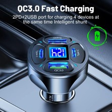 Zuidid LED Dijital Ekranlı 2 USB + 2 Type C Portlu Hızlı Araç Şarjı -Beyaz