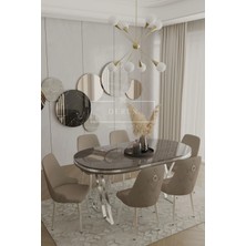 Nef Serisi Lak Panel Mdf Antrasit Renk Masa 90 x 168 Krom Metal Ayak Masa Takımı 6 Adet Sandalye