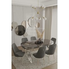 Nef Serisi Lak Panel Mdf Antrasit Renk Masa 90 x 168Krom Metal Ayak Masa Takımı 6 Adet Sandalye