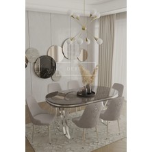 Nef Serisi Lak Panel Mdf Antrasit Renk Masa 83X164 Krom Metal Ayak Masa Takımı 6 Adet Sandalye