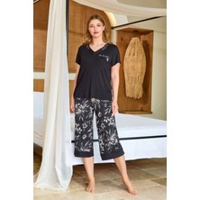 Cossy By Aqua 25693 Kadın Siyah Kısa Kol Pijama Vislon Kapri Takım (Geniş Beden Aralığı)