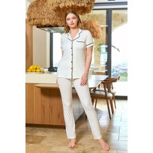 Cossy By Aqua 25526 Kadın Krem Kısa Kol Önden Düğmeli Gömlek Viskon Pijama