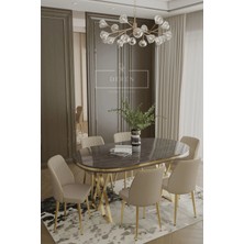 Nex Serisi Mdf Lak Masa 90X168 Gold Metal Ayak 6 Adet  Baby Face Silinebilir Kumaş Sandalye