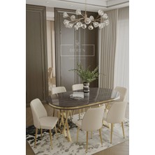 Nex Serisi Mdf Lak Masa 90X168 Gold Metal Ayak 6 Adet  Baby Face Silinebilir Kumaş Sandalye