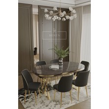 Nex Serisi Mdf Lak Masa 90X168 Gold Metal Ayak 6 Adet  Baby Face Silinebilir Kumaş Sandalye