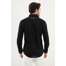 Desenli Slim Fit Uzun Kollu Keten Erkek Gömlek