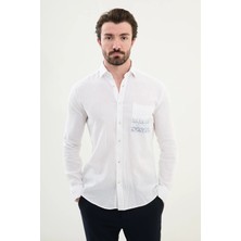 Desenli Slim Fit Uzun Kollu Keten Erkek Gömlek