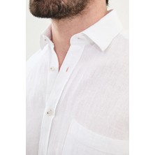 Desenli Slim Fit Uzun Kollu Keten Erkek Gömlek