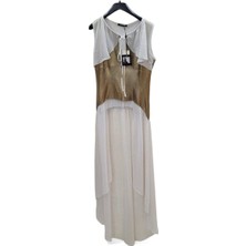 38 / M Via Delle Rose Vdr Şifon Suni Deri Karışım Tasarım Gold + Beyaz Tunik / Yelek / Bluz