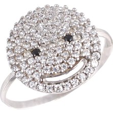 Nusret Takı 925 Ayar Gümüş Gülen Yüz Modeli Yüzük Beyaz - Beyaz Taş