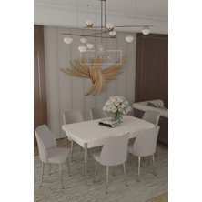Parla Gümüs Serisi 80X130 Mdf Açılabilir Masa + 6 Adet Silinebilir Kumaş  Sandalye Metal Ayak Masa Takımı
