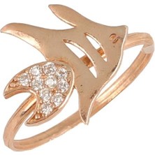 925 Ayar Gümüş Balık Yüzük, Pembe - Beyaz Taş