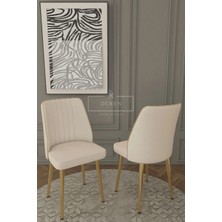 Parla Gold Serisi 80 x 130 Mdf Açılır Masa + 6 Adet Silinebilir Kumaş Krem Sandalye Metal Ayak Masa Takımı