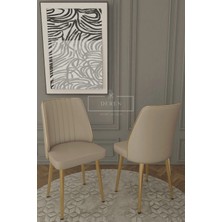Parla Gold Serisi 80 x 130 Mdf Açılır Masa + 6 Adet Silinebilir Kumaş Krem Sandalye Metal Ayak Masa Takımı
