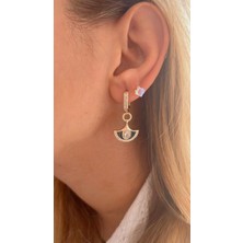 Çelik Marka Model Tasarım Gold Siyah Zirkon Taşlı Kararmaz 36 L Kadın Çelik Küpe