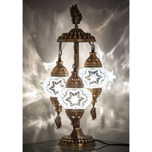 Türk Fas Mozaik 3'lü Masaüstü Dekor Lambası Otantik Körfez Ülkelerine Uyumlu G-Priz Yaprak Modelli